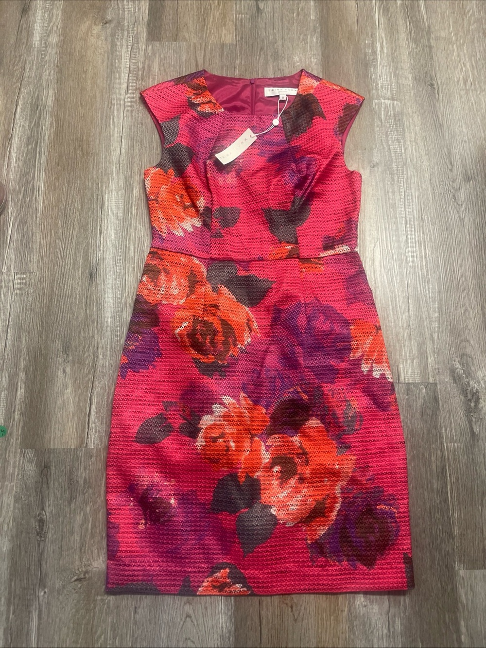 NWT Trina Turk Floral Sheath Dress Womens Size 8 Pink Orange Textured Sleeveless